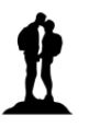 the silhouette of two people kissing each other