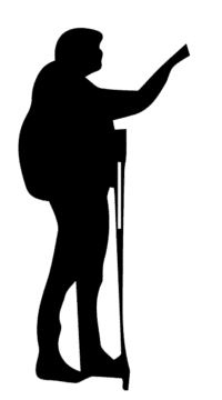 a silhouette of a person with a cane